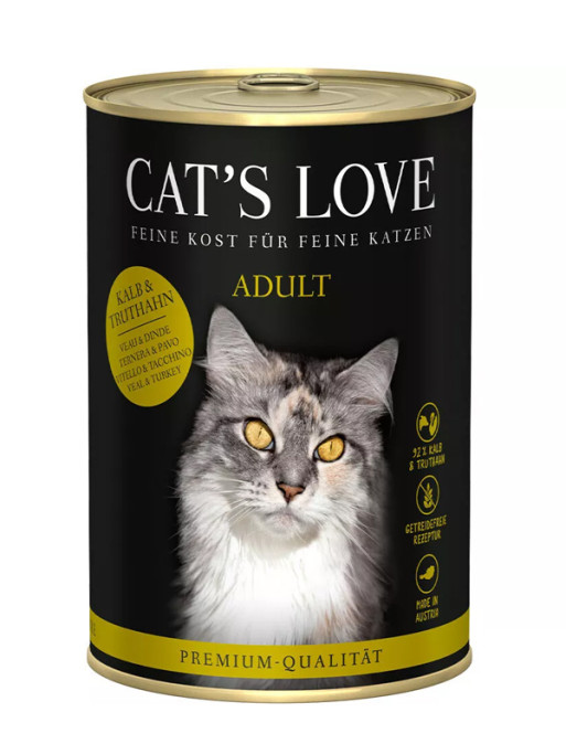 Pâtée pour chat adulte veau et dinde 400g Cat's Love