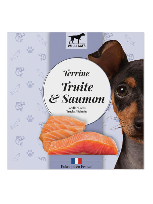 Terrine pour chien truite/saumon 80g William's