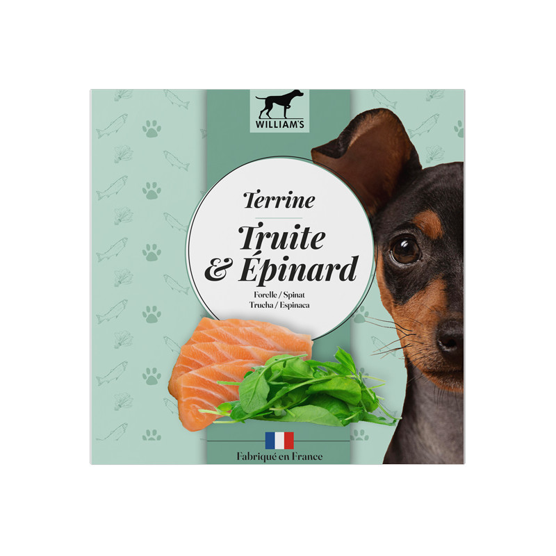 Terrine pour chien truite/épinard 80g William's