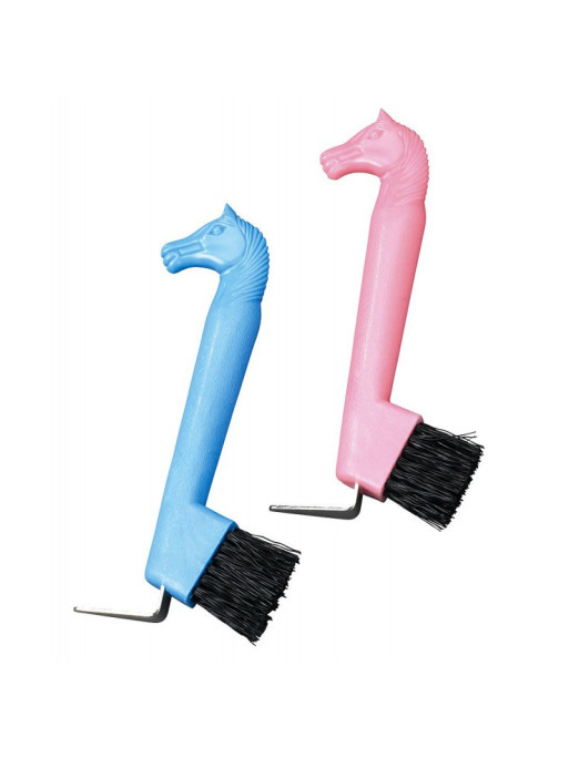 Cure-pied brosse tête de cheval Hippotonic rose et bleu clair