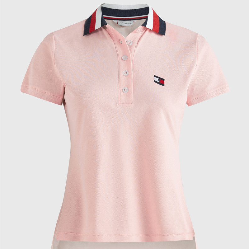 Polo col bleu blanc rouge Tommy Hilfiger Equestrian peche